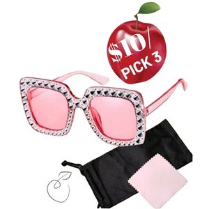 OVERSIZED SQUARE SPARKLING RETRO SUNGLASSES PINK